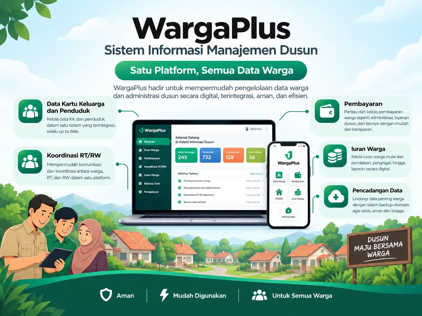Ilustrasi antarmuka WargaPlus, bukan tangkapan layar produk